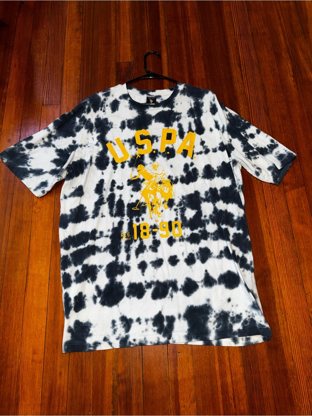 U.S. Polo Assn. Men’s White & Blue Tie-Dye Logo Tee - Yellow Print